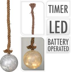 Osvětlení Koule LED pr.15cm skl.BÍ,na laně 95cm s časovačem