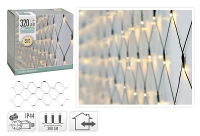 Osvětlení vánoční 1,5x3m 320LED teplá BÍ, SÍŤ Osvětlení vánoční 1,5x3m 320LED teplá BÍ, SÍŤ