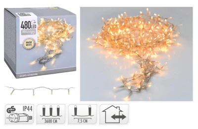 Osvětlení vánoční 36m 480LED teplá BÍ, TRA drát Osvětlení vánoční 36m 480LED teplá BÍ, TRA drát