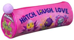 Oválný školní penál na zip Hatchimals 21x8cm růžový s bambulkou