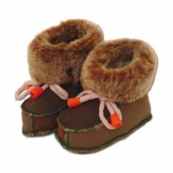 Ovčie detské kožené topánočky capáčky IBA M - dĺžka chodidla do 11 cm (tmavohnedá-modro-biela)) (VÝPREDAJ)