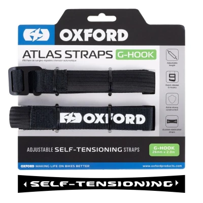OXFORD Atlas G-Hook černé zavazadlové popruhy 26 mm x 2 m, 2 ks