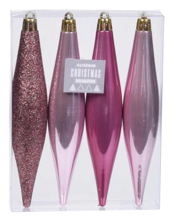 Ozdoba vánoční RAMPOUCH 15cm RŮŽ mix (4ks)