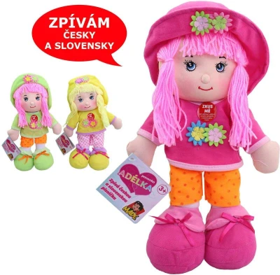 Panenka Adélka látková textilní zpívá mluví česky hadrová na baterie CZ Zvuk