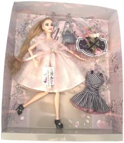 Panenka Anbibi růžové šaty dlouhé vlasy s culíkem set s doplňky