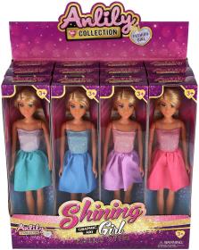 Panenka fashion Anlily 30cm třpytivé krátké šaty 4 barvy v krabici