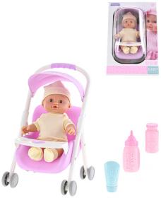 Panenka miminko 24cm s doplňky v kočárku pije čůrá na baterie Zvuk Panenka miminko 24cm s doplňky v kočárku pije čůrá na baterie Zvuk