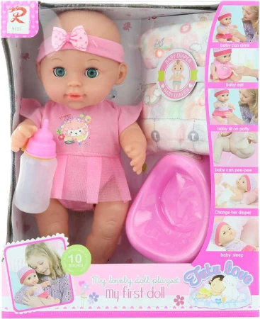 Panenka miminko 28cm pije čůrá set s plínkami a nočníkem na baterie Zvuk