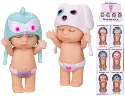 Panenka miminko 8cm batole s čepicí zvířátko 12 druhů v krabičce