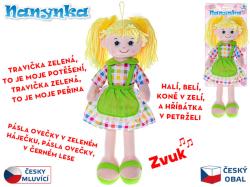 Panenka Nanynka textilní hadrová žlutá mluví zpívá látková na baterie Zvuk CZ PLYŠ