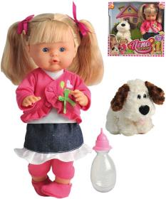 Panenka Nena 36cm mluví čůrá 50 slov set s pejskem a lahvičkou na baterie CZ Zvuk