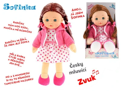 Panenka Sofinka hnědé vlásky 31cm měkké tělo na baterie mluví česky CZ Zvuk