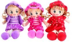 Panenka soft textilní 33cm měkká v šatičkách s kloboučkem 3 barvy