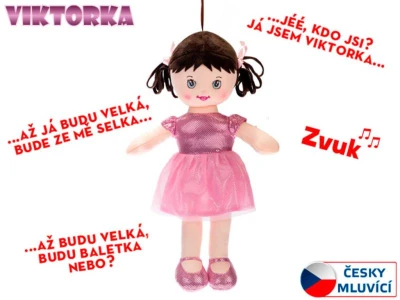 Panenka Viktorka soft textilní světle růžová hadrová látková na baterie CZ Světlo Zvuk