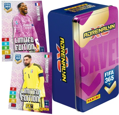 PANINI FIFA 365 2027 Adrenalyn XL sběratelské karty 46ks plechovka 4 barvy