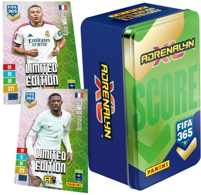 PANINI FIFA 365 2027 Adrenalyn XL sběratelské karty 46ks plechovka 4 barvy