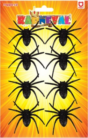 Pavouk černý třpytivý 6cm halloween dekorace set 8ks na kartě