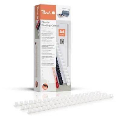 Peach Vazací hřbet plastový 21 Rg, A4, 10mm, bílá, 100ks