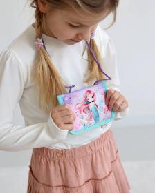 Peněženka dětská školní na krk Mermaid s potiskem mořská víla s klíčenkou