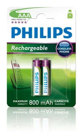 Philips dobíjecí baterie AAA 800mAh, NiMH - 2ks Philips dobíjecí baterie AAA 800mAh, NiMH - 2ks