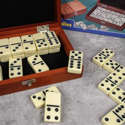 Philos Spiele Domino Double Exclusive olivová dřevěná hra domino