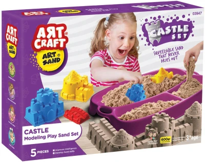 Písek kinetický hrad 600g kreativní set se 4 formičkami a podložkou