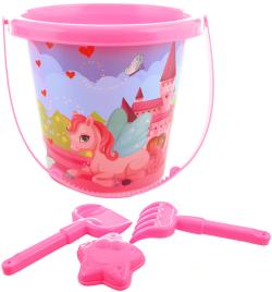 Pískový set kyblík 15cm s formičkou a 2 nástroji Jednorožec sada na písek 4ks