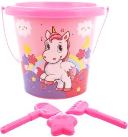 Pískový set kyblík 15cm se 2 nástroji a formičkou Jednorožec sada na písek 4ks