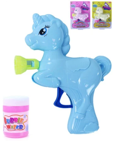Pistole bublifukovací 16cm bublifukovač jednorožec 3 barvy Pistole bublifukovací 16cm bublifukovač jednorožec 3 barvy