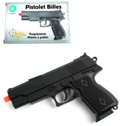 Pistole dětská černá na kuličky 15,5cm revolver v krabičce plast Pistole dětská černá na kuličky 15,5cm revolver v krabičce plast