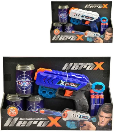 Pistole Hero-X se 6 soft pěnovými náboji s přísavkou a 3 terči 2 barvy Pistole Hero-X se 6 soft pěnovými náboji s přísavkou a 3 terči 2 barvy