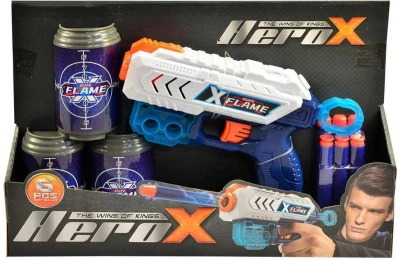 Pištoľ Hero-X so 6 soft penovými nábojmi s prísavkou a 3 terčmi 2 farby