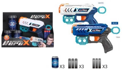Pištoľ Hero-X so 6 soft penovými nábojmi s prísavkou a 3 terčmi 2 farby
