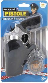 Pistole policejní klapací 20cm set s pouzdrem a odznakem plast