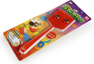 Plácačka na mouchy lepící set se 2 mouchami dětská žertovinka 4 barvy