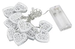 Platinium Světelný LED řetěz 10 diod, kovové srdce, 1,6 m, teplá bílá