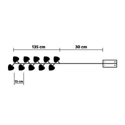 Platinium Světelný LED řetěz 10 diod, kovové srdce, 1,6 m, teplá bílá