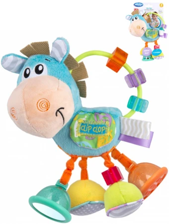 Playgro Baby oslík modrý chrastítko textilní se zrcátkem pro miminko