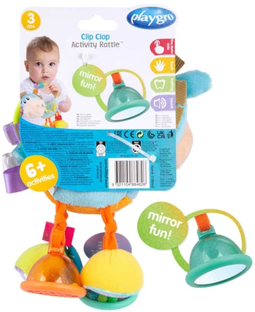 Playgro Baby oslík modrý chrastítko textilní se zrcátkem pro miminko