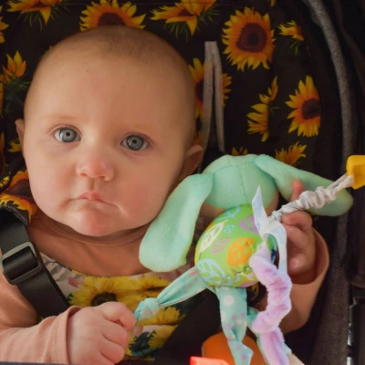 Playgro PLYŠ Baby pejsek vrnící pastelový s klipem pro miminko