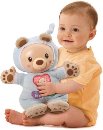 PLYŠ Baby hajánek méďa usínáček s melodiemi na baterie pro miminko Světlo Zvuk