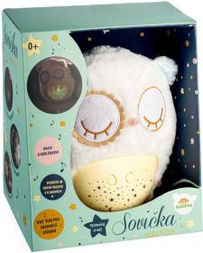 PLYŠ Baby sovička usínáček 25cm projektor na baterie Světlo Zvuk pro miminko