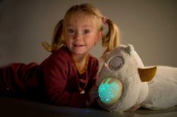 PLYŠ Baby sovička usínáček 25cm projektor na baterie Světlo Zvuk pro miminko