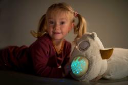 PLYŠ Baby sovička usínáček 25cm projektor na baterie Světlo Zvuk pro miminko