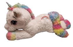 PLYŠ Jednorožec plyšový ležící 80cm - bílý s duhovými doplňky (plyšová hračka)