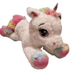PLYŠ Jednorožec plyšový ležící 80cm - bílý s duhovými doplňky (plyšová hračka)