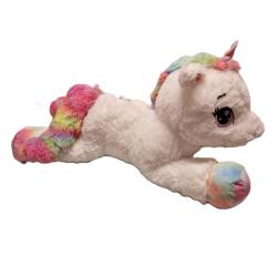 PLYŠ Jednorožec plyšový ležící 80cm - bílý s duhovými doplňky (plyšová hračka)