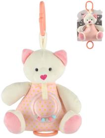 PLYŠ Kočička baby natahovací zvířátko usínáček s chrastítkem pro miminko