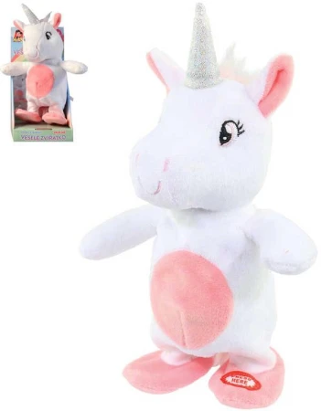 PLYŠ Koník jednorožec 23cm opakuje slova chodí na baterie Zvuk