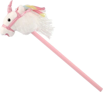 PLYŠ Kůň jednorožec bílý na tyči 80cm koňská hlava na baterie Zvuk